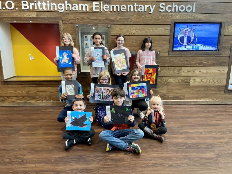 H.O. Brittingham Elementary Young at Art students in back are (l-r) Cota Parker, Zephania Dudley, Claire Lehrer and Ashlyn Berlinger. In the middle are Alijah Hood, Rhozlyn Vogelsong and Mila Booth, and in front are Jackson Snyder, Connor Gates and Alita Morse. ELLEN DRISCOLL PHOTO